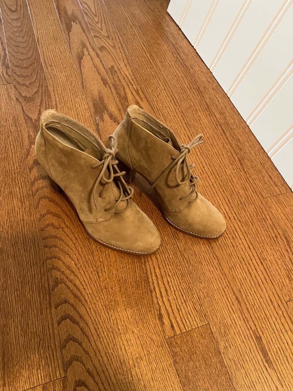 Land’s End Women's Suede Lace-Up Ankle Booties - Tan